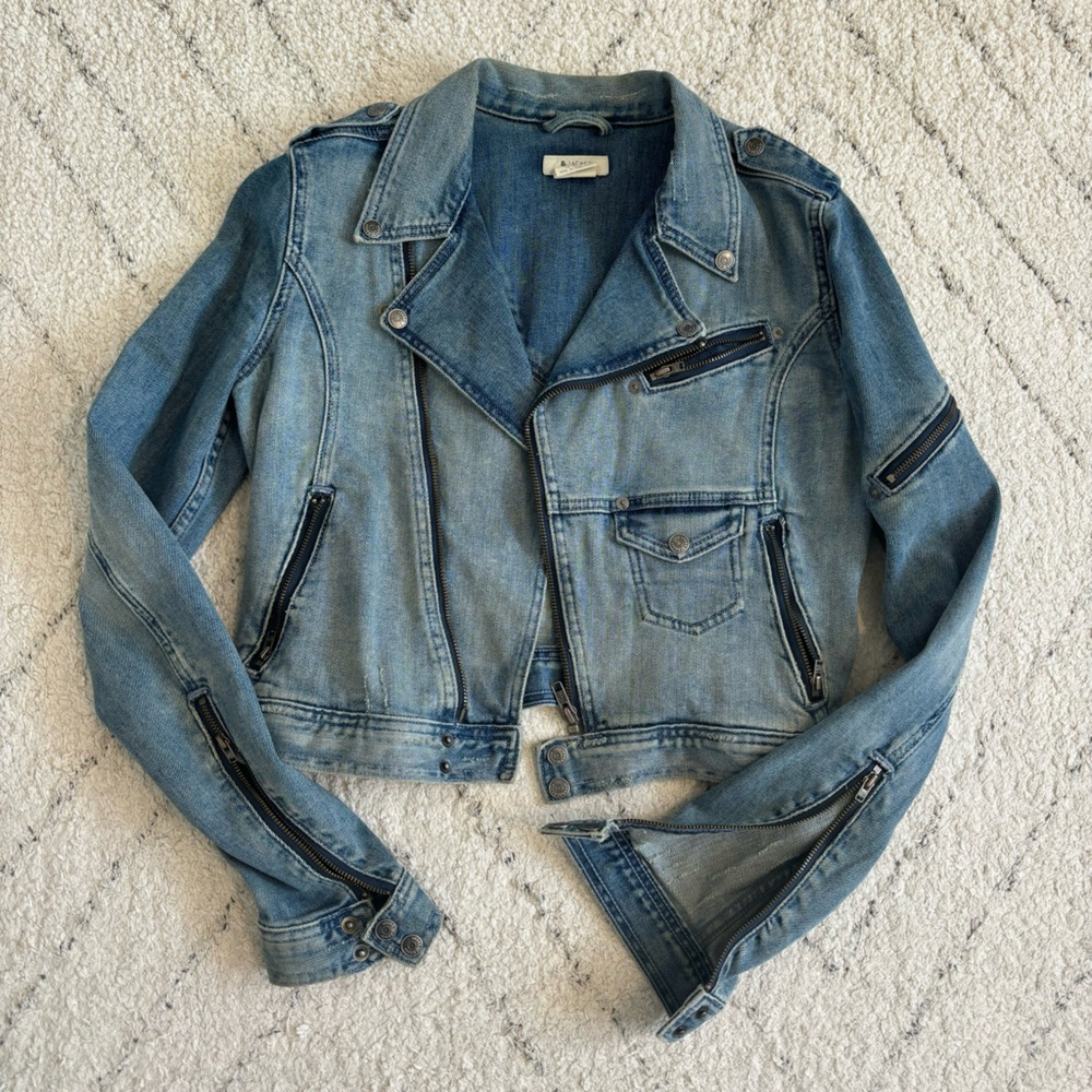 H&M Vintage Distressed Denim Jean Jacket with Zippers